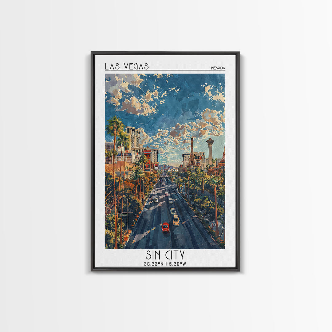 Las Vegas Travel Poster, Framed Canvas Print, Retro Wall Art, Travel Print, Wall Art, Vintage Travel, Gallery Wall Set, Poster Print