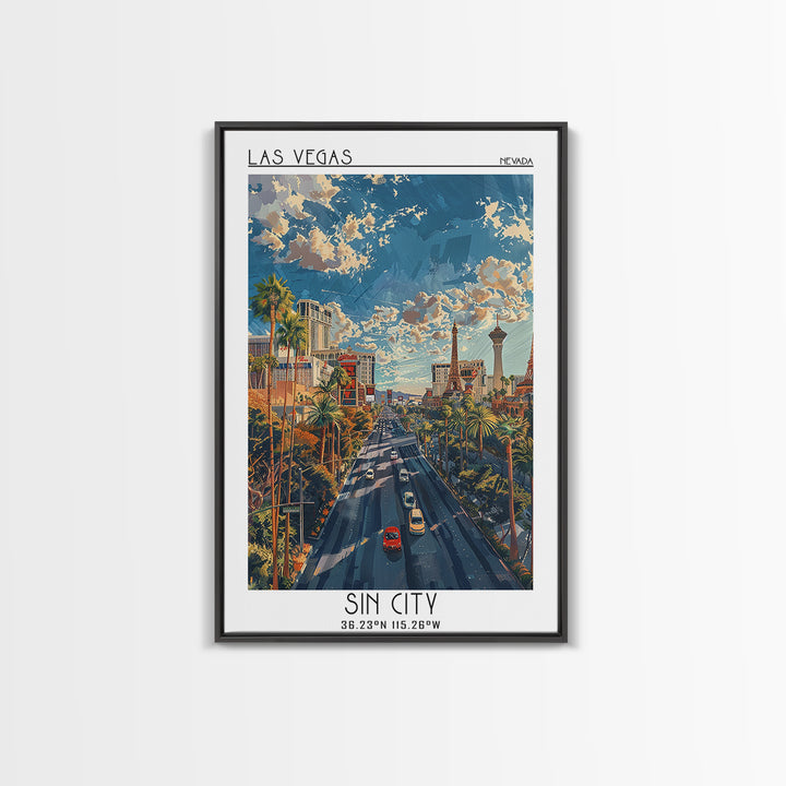 Las Vegas Travel Poster, Framed Canvas Print, Retro Wall Art, Travel Print, Wall Art, Vintage Travel, Gallery Wall Set, Poster Print