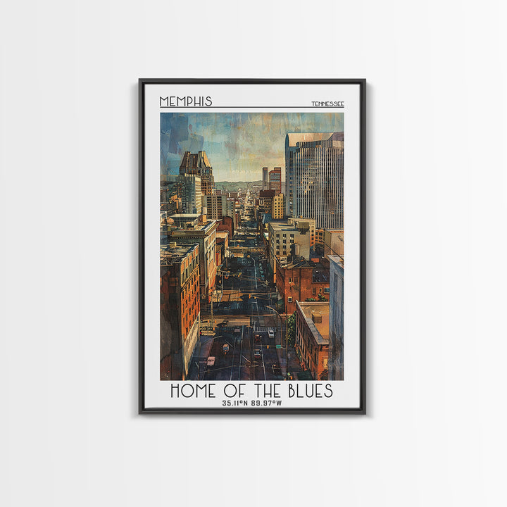 Memphis Travel Poster, Framed Canvas Print, City Art Print, Travel Wall Art, Travel Print, Watercolor Cityscape, Retro Travel Poster