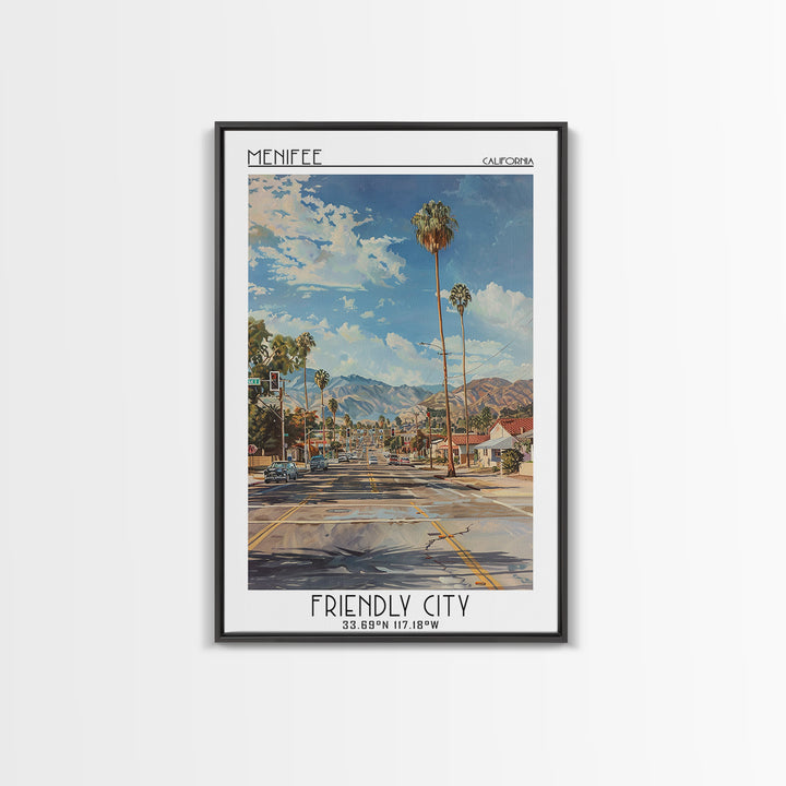 Menifee Travel Poster, Framed Canvas Print, Vintage Travel Print, City Wall Art, Vintage Poster, Vintage Posters, Retro Travel Print