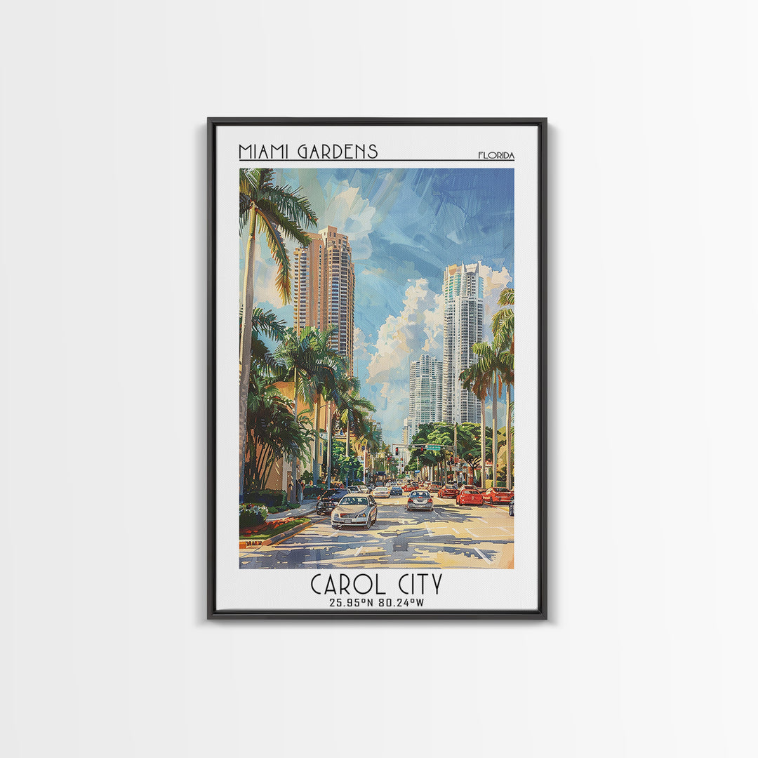 Miami Gardens Travel Poster, Canvas Print, Retro Wall Art, Travel Print, Retro Travel Print, Watercolor Cityscape, Home Office Decor