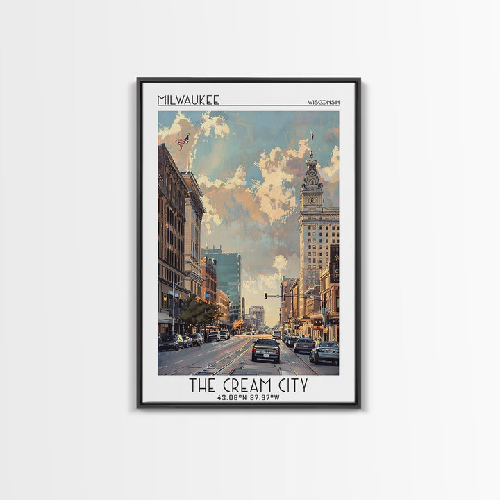 Milwaukee Travel Poster, Canvas Print, Travel Prints, Landscape Art, Wanderlust Gift, Colorful Wall Art, City Wall Art, Poster Print
