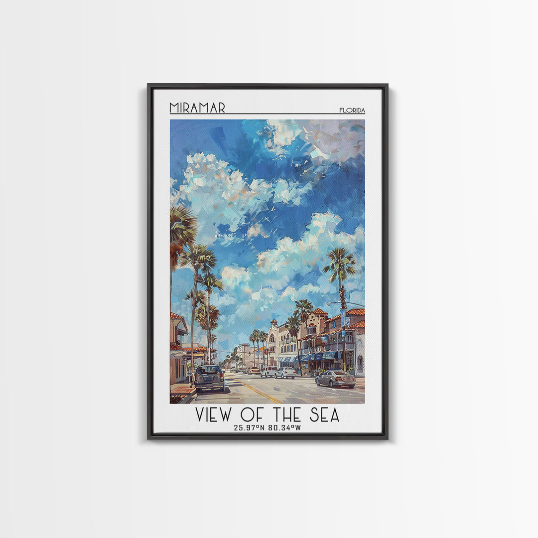 Miramar Travel Poster, Framed Canvas Print, City Travel Poster, Travel Wall Art, Modern Wall Decor, Minimalist Poster, Landscape Art
