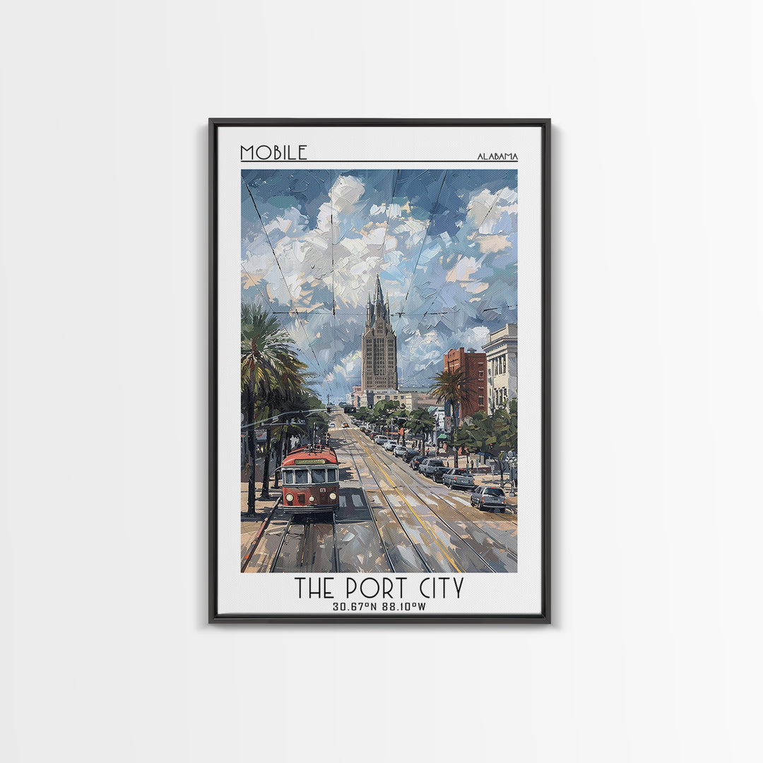 Mobile Travel Poster, Framed Canvas Print, Poster Print, Travel Wall Art, Colorful Wall Art, Home Office Decor, Mid Century Wall Art