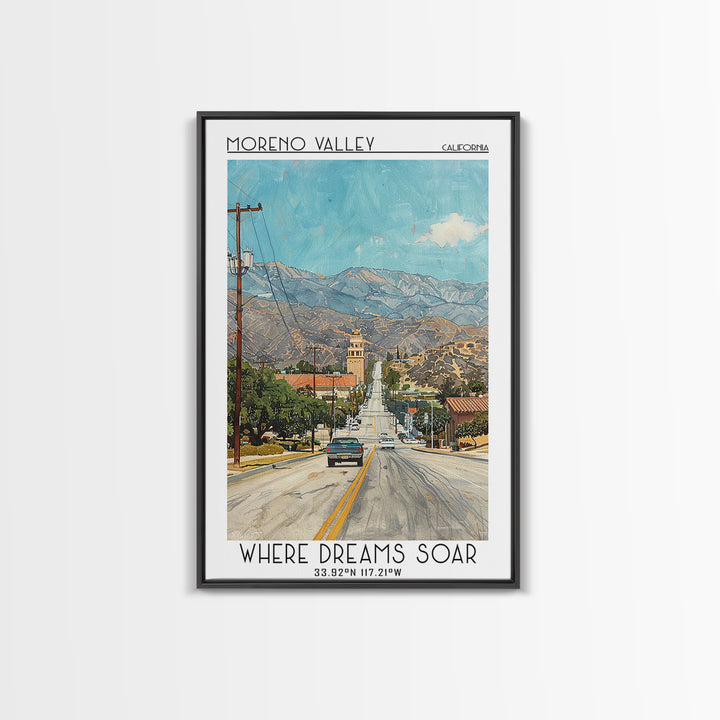 Moreno Valley Travel Poster, Framed Canvas Print, City Art Print, Travel Wall Art, Wall Art, City Travel Poster, Retro Travel Poster