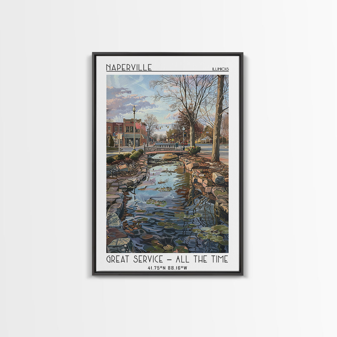 Naperville Travel Poster, Framed Canvas Print, Travel Wall Art, City Wall Art, Retro Travel Poster, Retro Travel Print, Travel Print