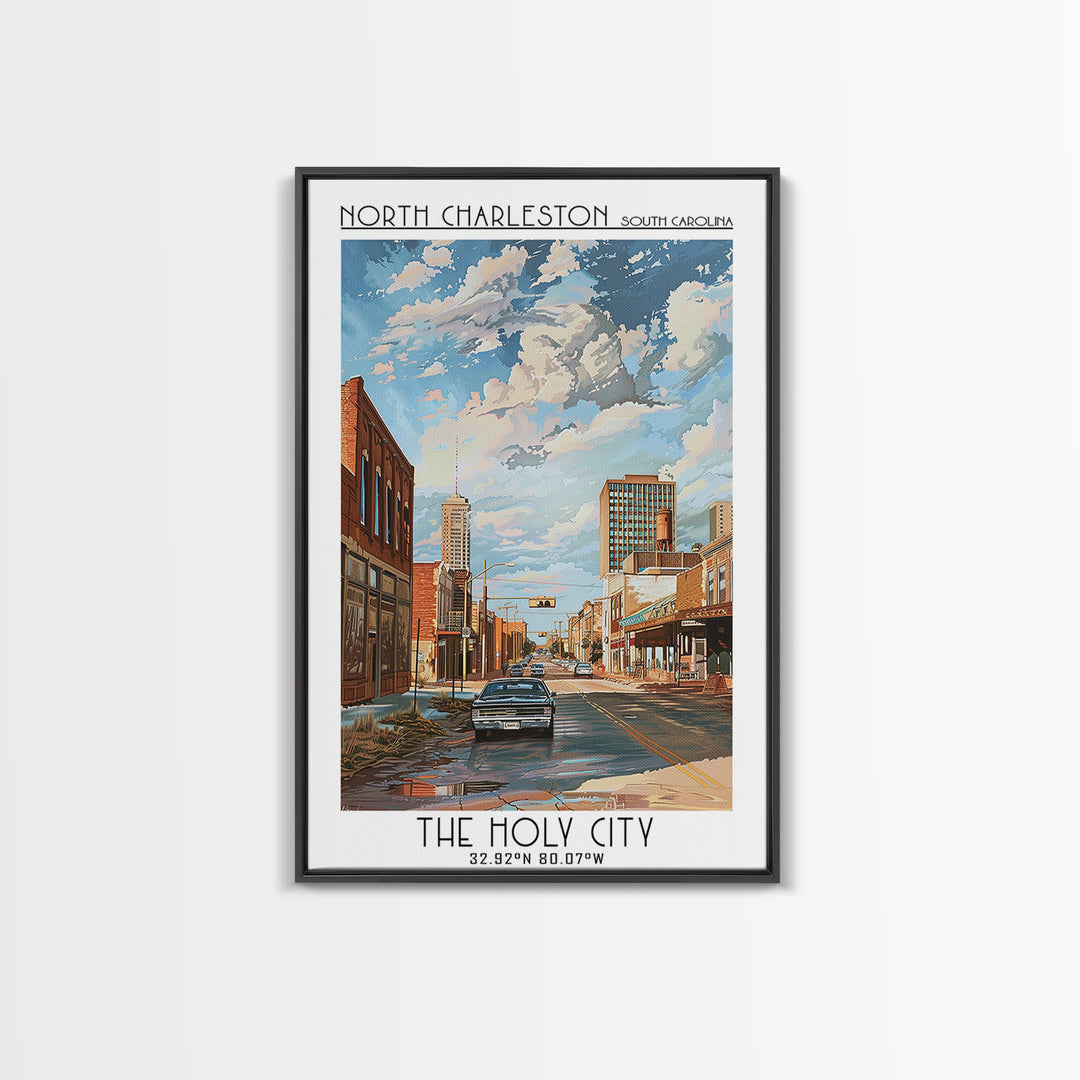 North Charleston Travel Poster, Framed Canvas Print, City Travel Poster, Vintage City Poster, Poster Art, Art Print, Wanderlust Gift