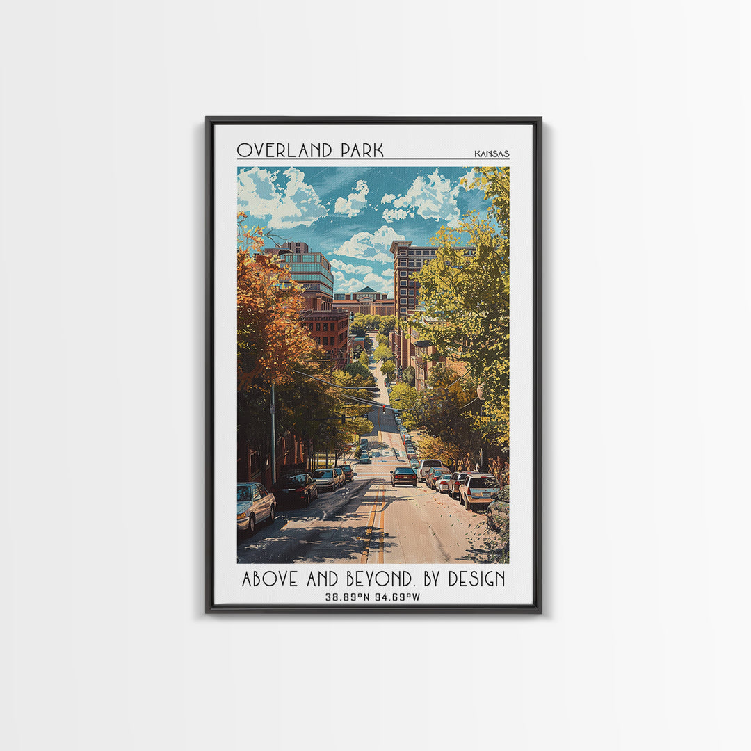 Overland Park Travel Poster, Framed Canvas Print, Travel Prints, Landscape Art, Retro Wall Art, City Art Print, Mid Century Wall Art