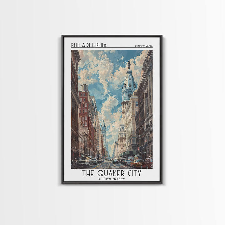 Philadelphia Travel Poster, Canvas Print, Retro Travel Poster, City Wall Art, Landscape Art, Watercolor Cityscape, Modern Wall Decor