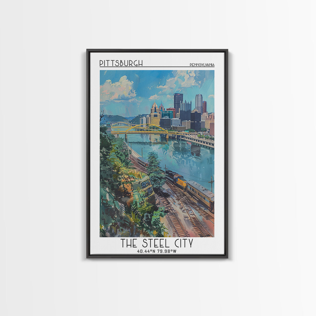 Pittsburgh Travel Poster, Canvas Print, Travel Wall Art, City Wall Art, Retro Travel Print, Retro Travel Poster, Vintage City Poster