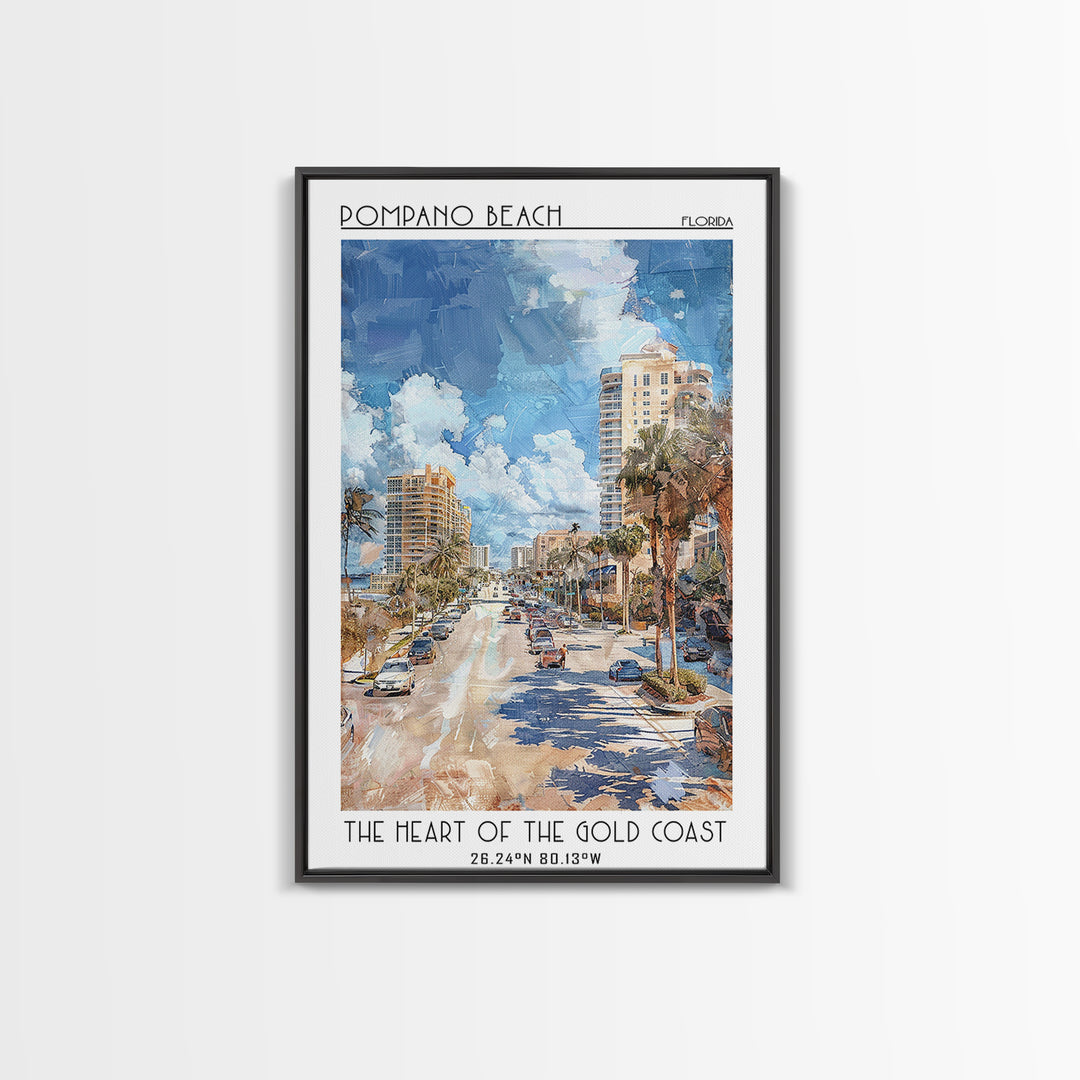 Pompano Beach Travel Poster, Canvas Print, Travel Prints, Landscape Art, City Illustration, Home Decor, Poster Print, Travel Posters