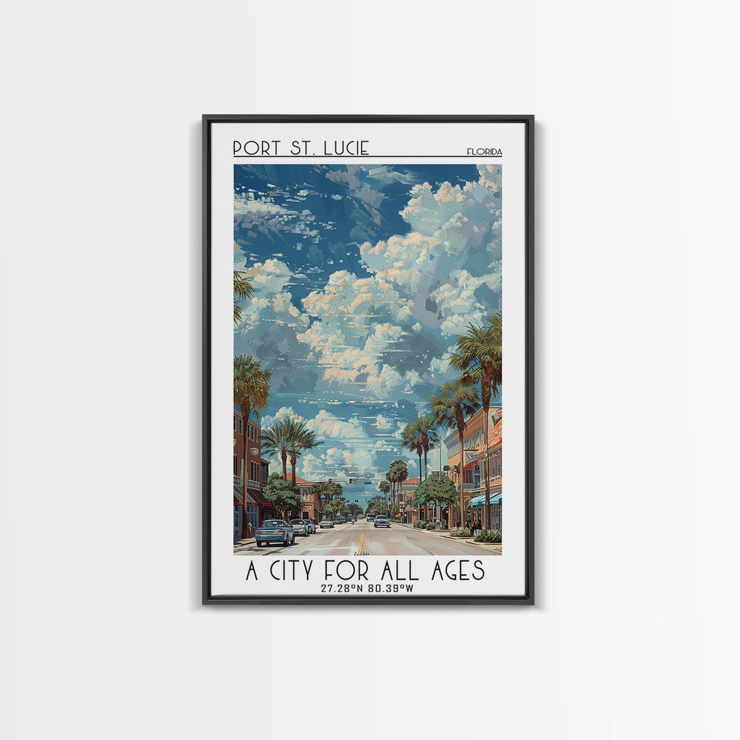 Port St Lucie Travel Poster, Framed Canvas Print, Vintage Travel Print, City Wall Art, Wall Art, Travel Prints, Living Room Wall Art