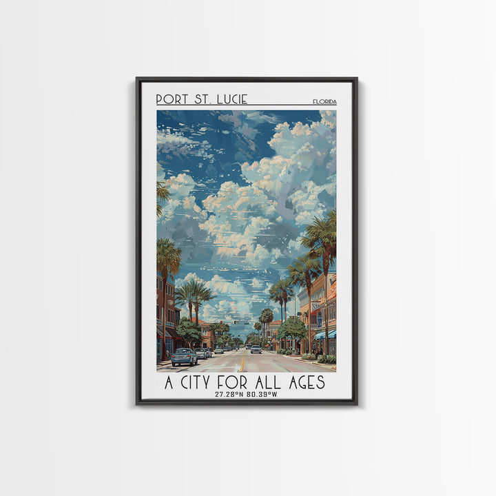 Port St Lucie Travel Poster, Framed Canvas Print, Vintage Travel Print, City Wall Art, Wall Art, Travel Prints, Living Room Wall Art