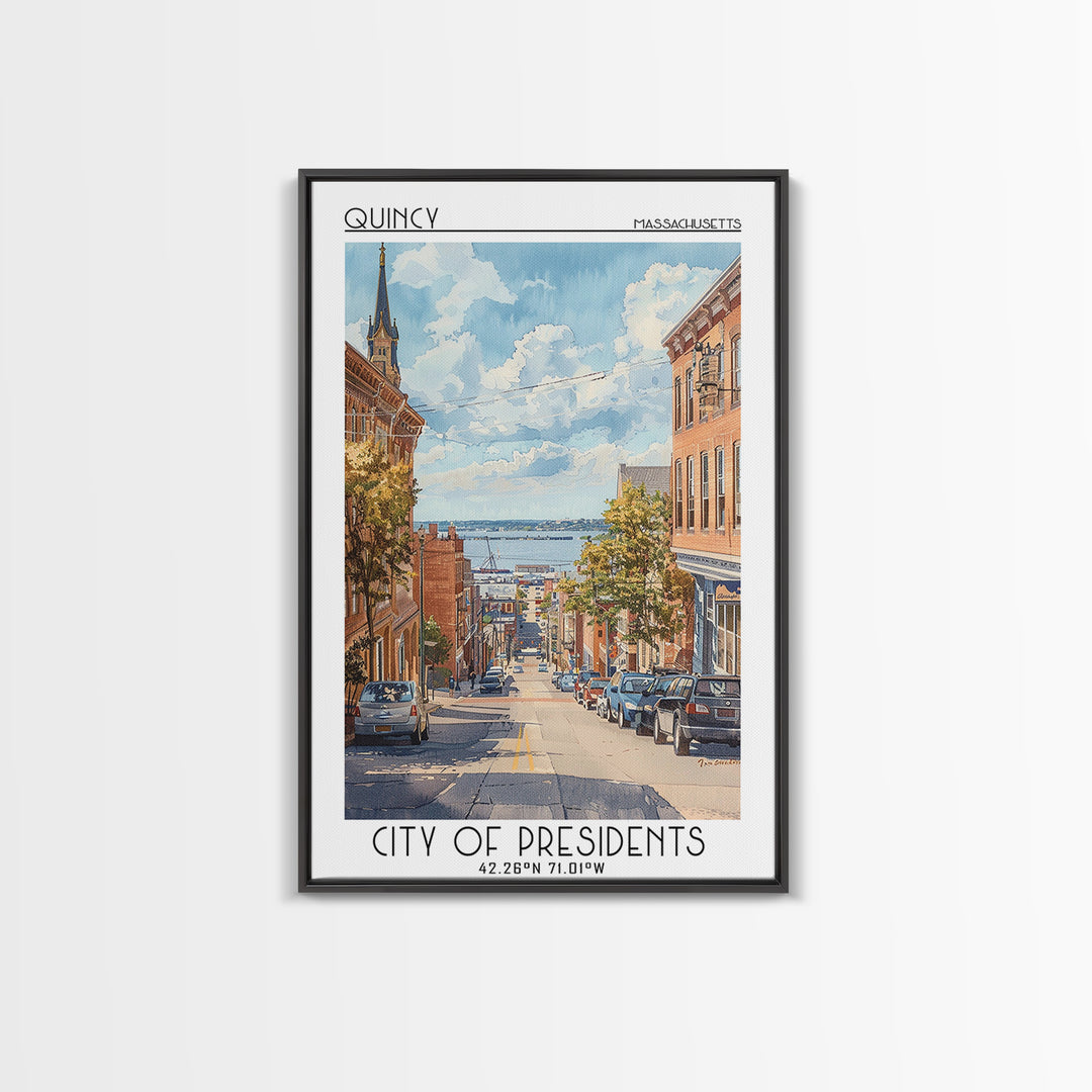 Quincy Travel Poster, Framed Canvas Print, City Travel Poster, Vintage City Poster, Travel Art Print, Landscape Art, Travel Wall Art