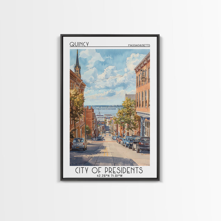 Quincy Travel Poster, Framed Canvas Print, City Travel Poster, Vintage City Poster, Travel Art Print, Landscape Art, Travel Wall Art
