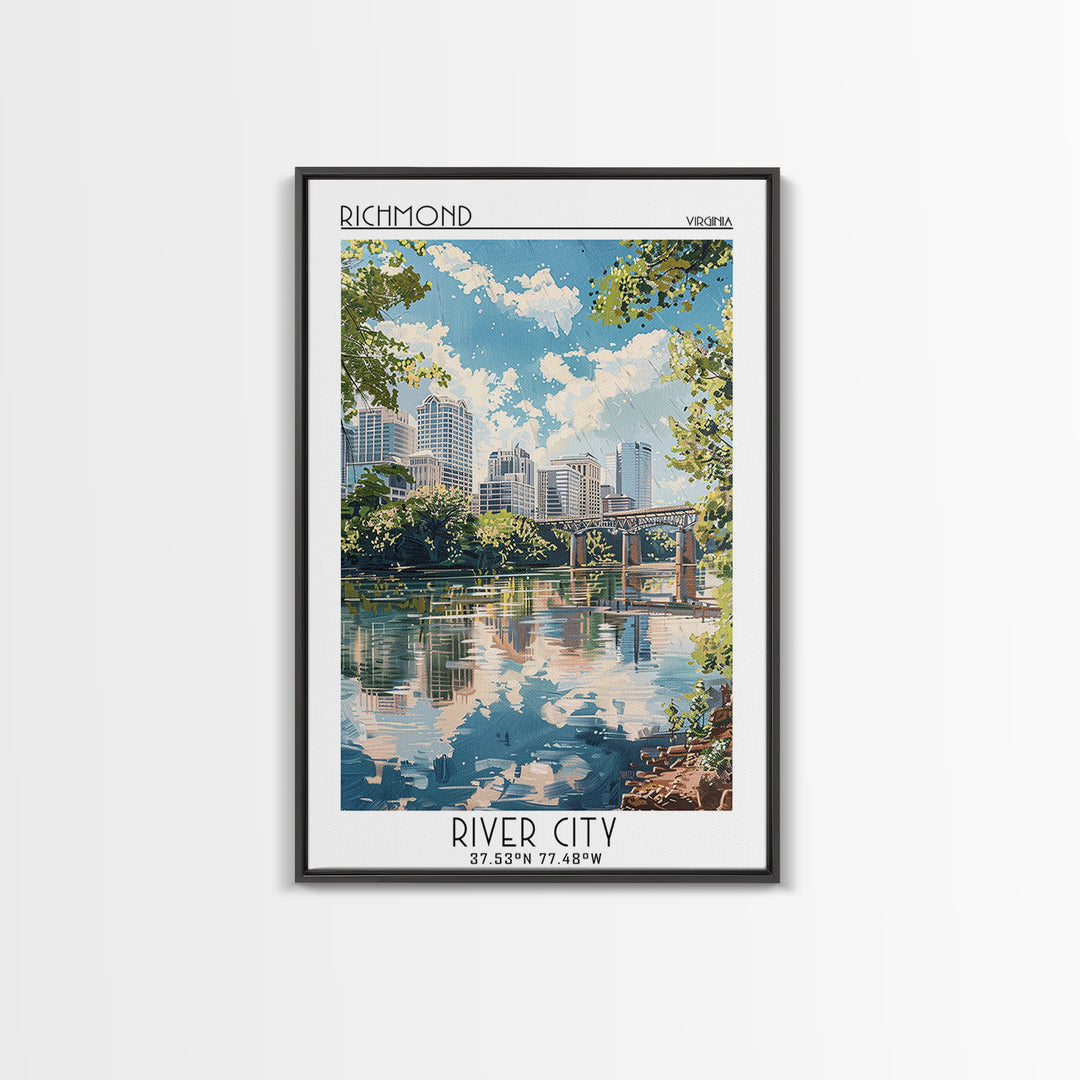 Richmond Virginia Travel Poster, Framed Canvas Print, Travel Prints, Landscape Art, Home Decor, Gallery Wall Set, City Travel Poster