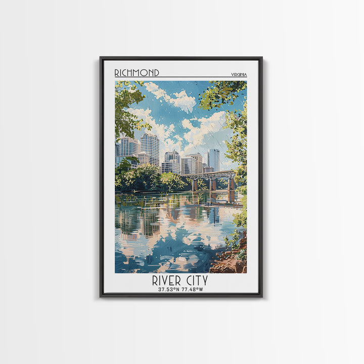 Richmond Virginia Travel Poster, Framed Canvas Print, Travel Prints, Landscape Art, Home Decor, Gallery Wall Set, City Travel Poster