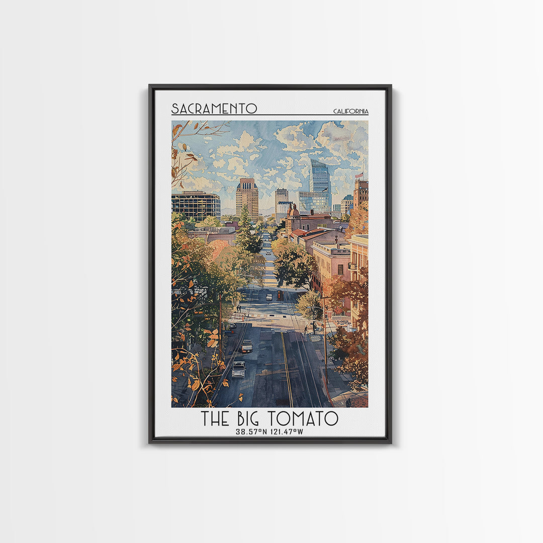 Sacramento Travel Poster, Framed Canvas Print, Travel Prints, Landscape Art, Fine Art Print, Retro Travel Print, Retro Travel Poster