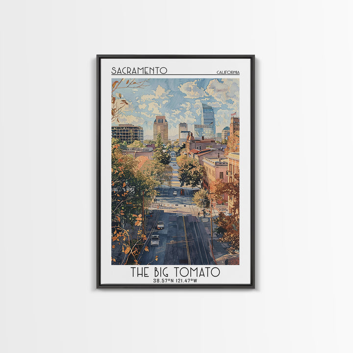 Sacramento Travel Poster, Framed Canvas Print, Travel Prints, Landscape Art, Fine Art Print, Retro Travel Print, Retro Travel Poster