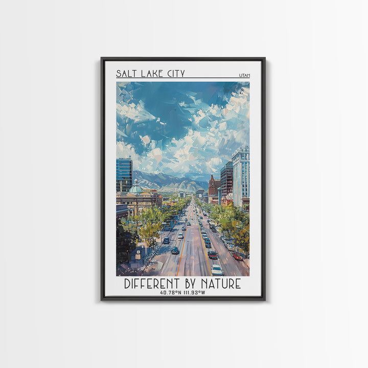 Salt Lake City Travel Poster, Framed Canvas Print, Retro Wall Art, Travel Print, Vintage Posters, City Art Print, Retro Travel Print