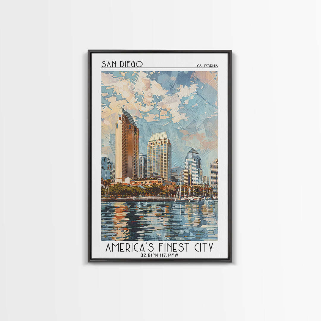 San Diego Travel Poster, Framed Canvas Print, City Travel Poster, Vintage City Poster, Wanderlust Gift, Poster Art, Gallery Wall Set
