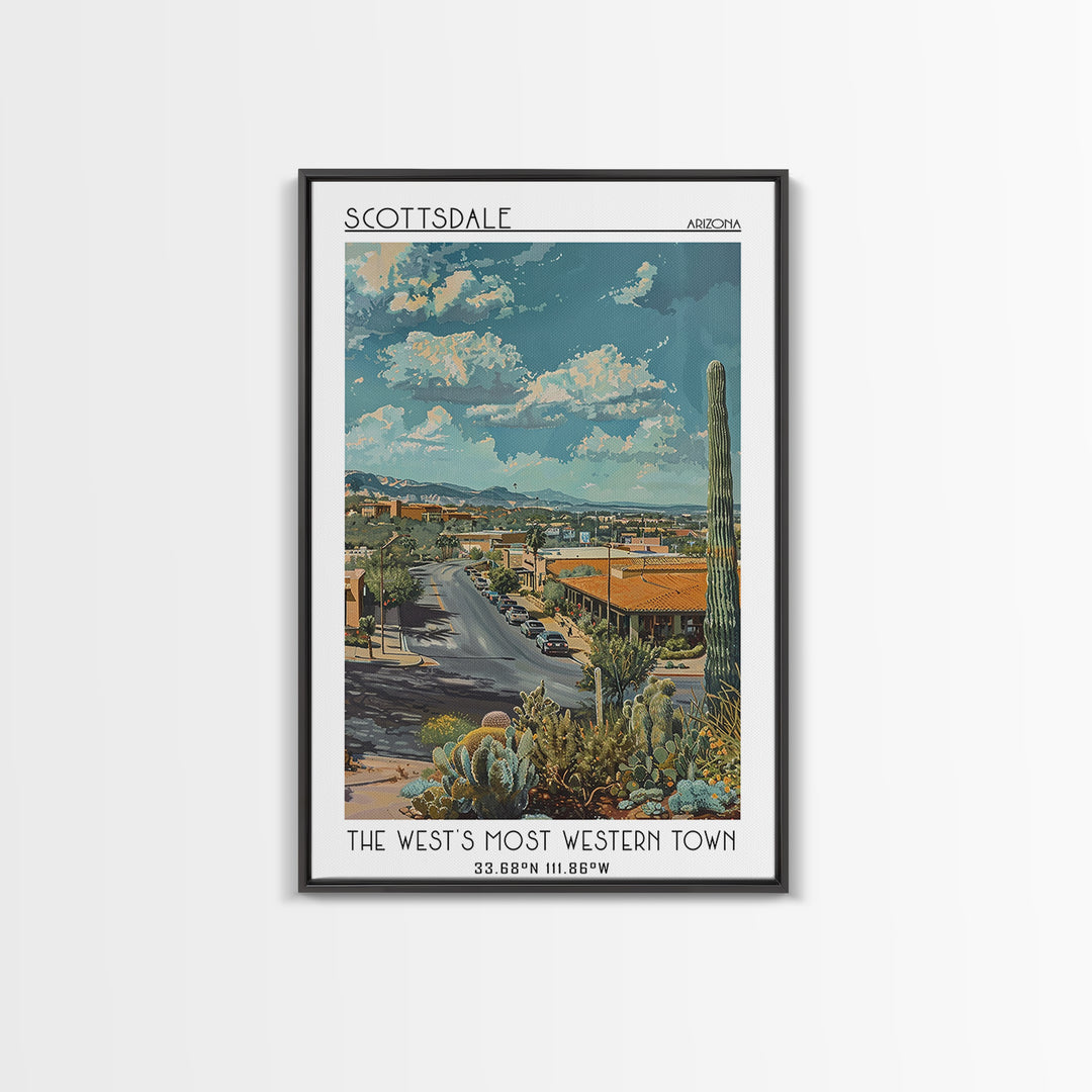 Scottsdale Travel Poster, Framed Canvas Print, City Art Print, Travel Wall Art, Vintage Poster, Gallery Wall Set, Vintage Travel Art