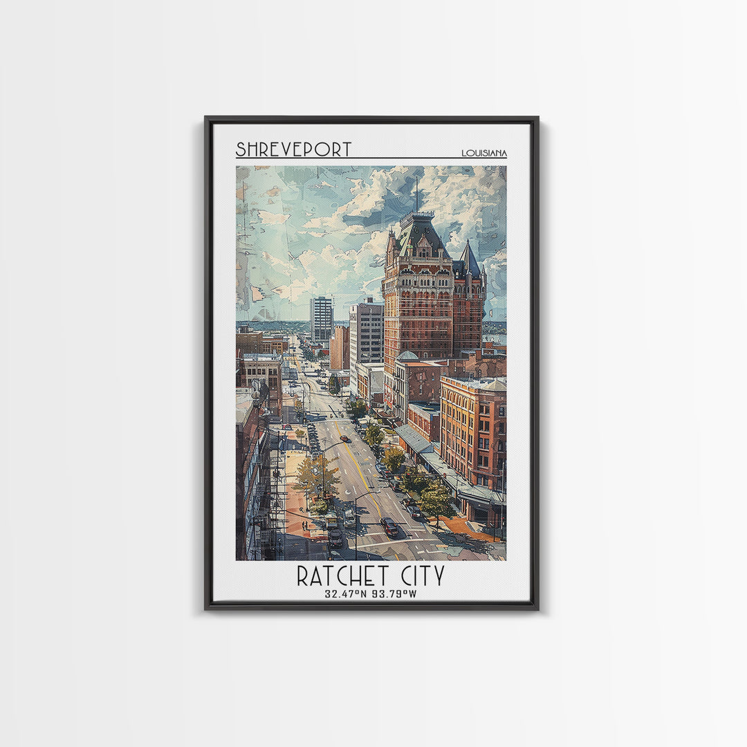 Shreveport Travel Poster, Framed Canvas Print, Retro Travel Poster, City Wall Art, Travel Art Print, Travel Decor, Minimalist Poster