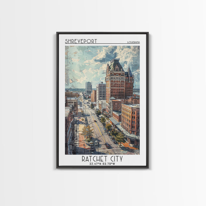 Shreveport Travel Poster, Framed Canvas Print, Retro Travel Poster, City Wall Art, Travel Art Print, Travel Decor, Minimalist Poster