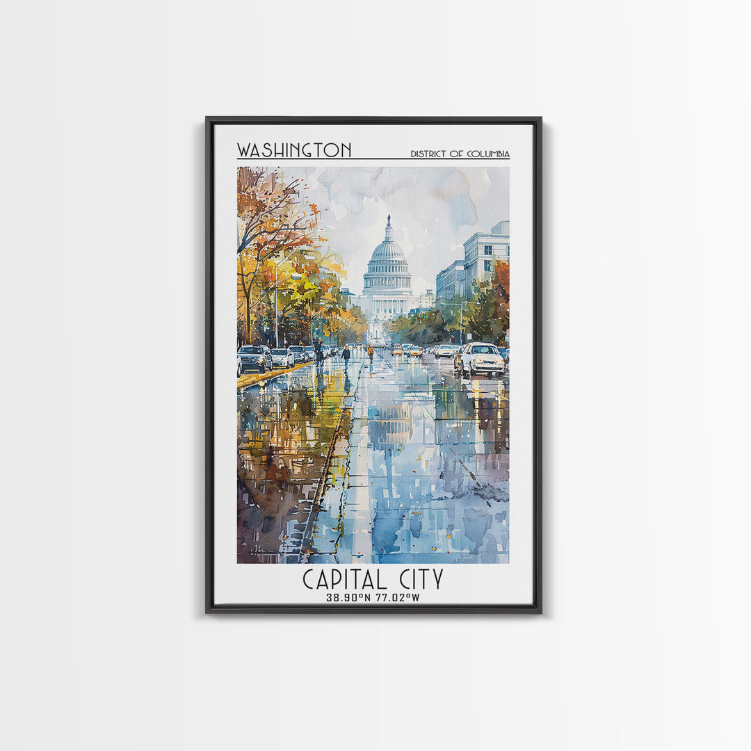 Washington Travel Poster, Framed Canvas Print, City Travel Poster, Travel Wall Art, Home Decor, Fine Art Print, Mid Century Wall Art