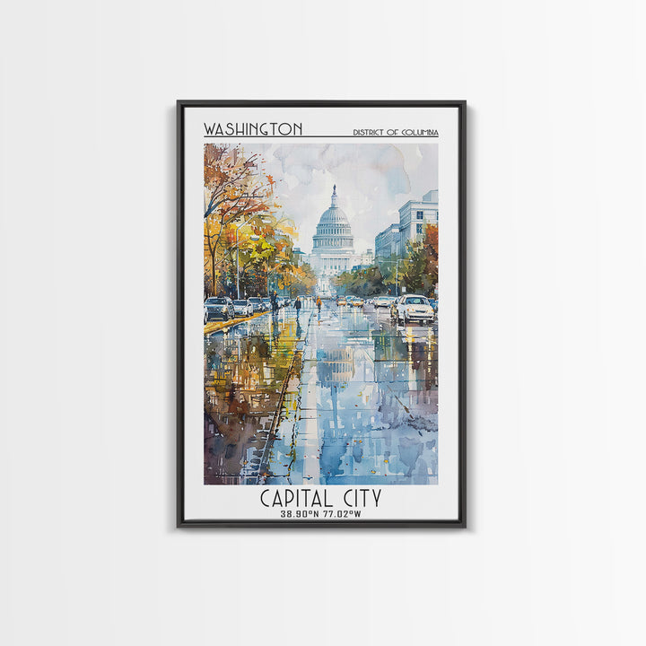 Washington Travel Poster, Framed Canvas Print, City Travel Poster, Travel Wall Art, Home Decor, Fine Art Print, Mid Century Wall Art