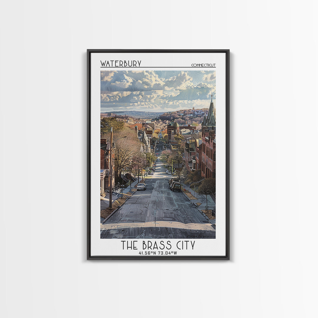 Waterbury Travel Poster, Framed Canvas Print, City Art Print, Travel Wall Art, Gallery Wall Set, Landscape Art, Living Room Wall Art
