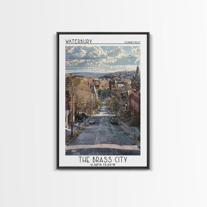 Waterbury Travel Poster, Framed Canvas Print, City Art Print, Travel Wall Art, Gallery Wall Set, Landscape Art, Living Room Wall Art