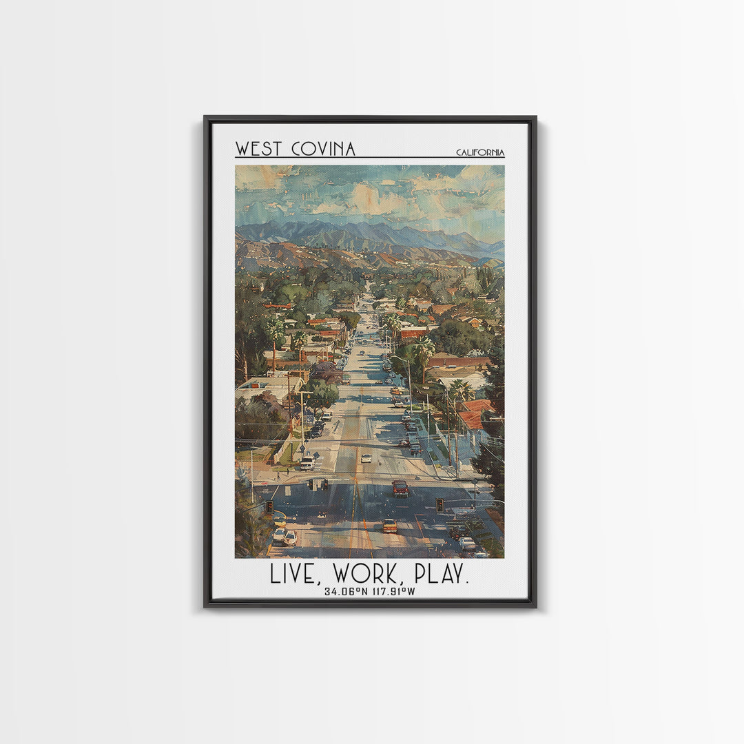 West Covina Travel Poster, Canvas Print, City Travel Poster, Travel Wall Decor, Retro Travel Print, Fine Art Print, Travel Art Print
