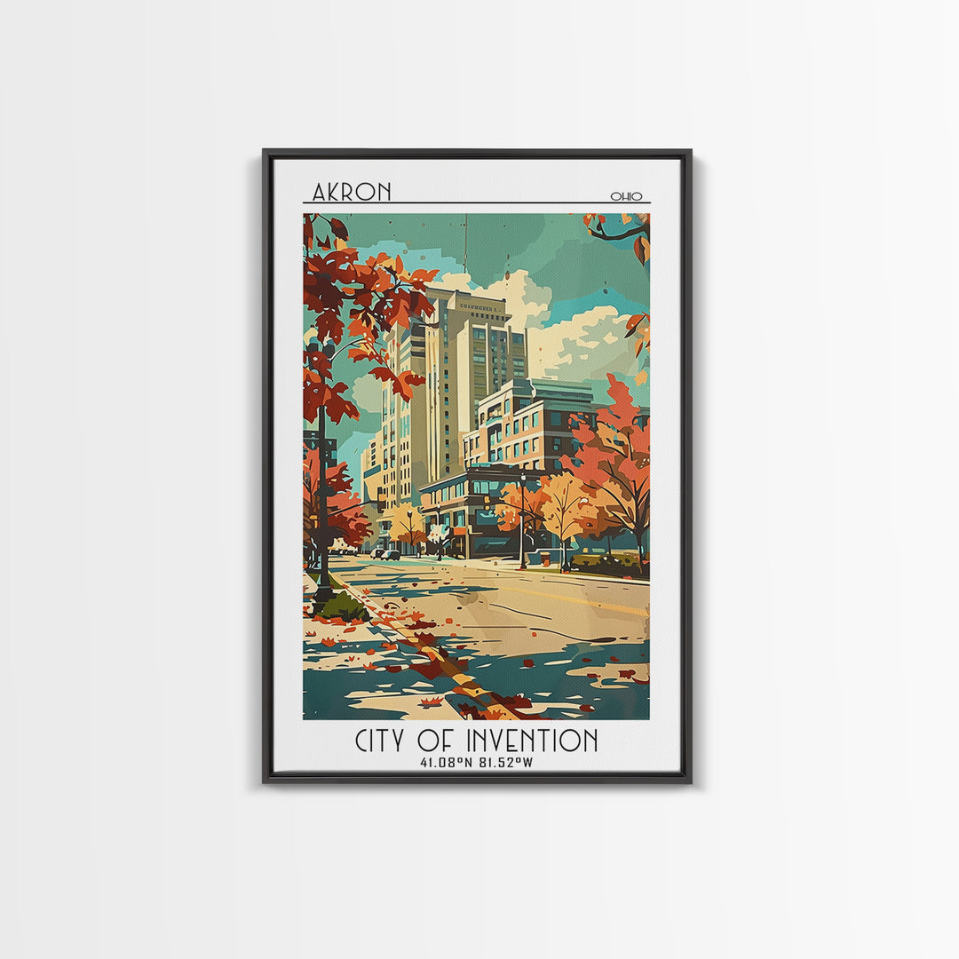 Akron Travel Poster, Framed Canvas Print, Travel Wall Decor, Minimalist Poster, Living Room Wall Art, Travel Posters, Fine Art Print