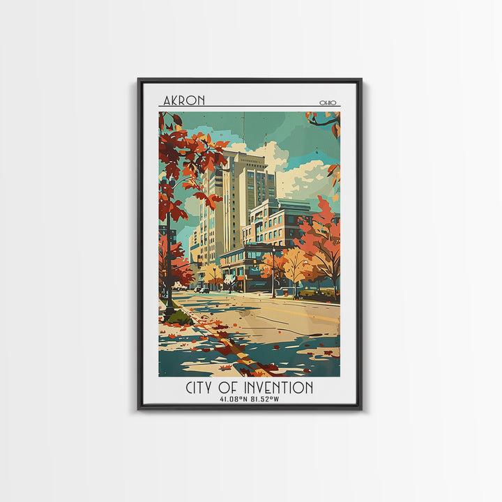 Akron Travel Poster, Framed Canvas Print, Travel Wall Decor, Minimalist Poster, Living Room Wall Art, Travel Posters, Fine Art Print