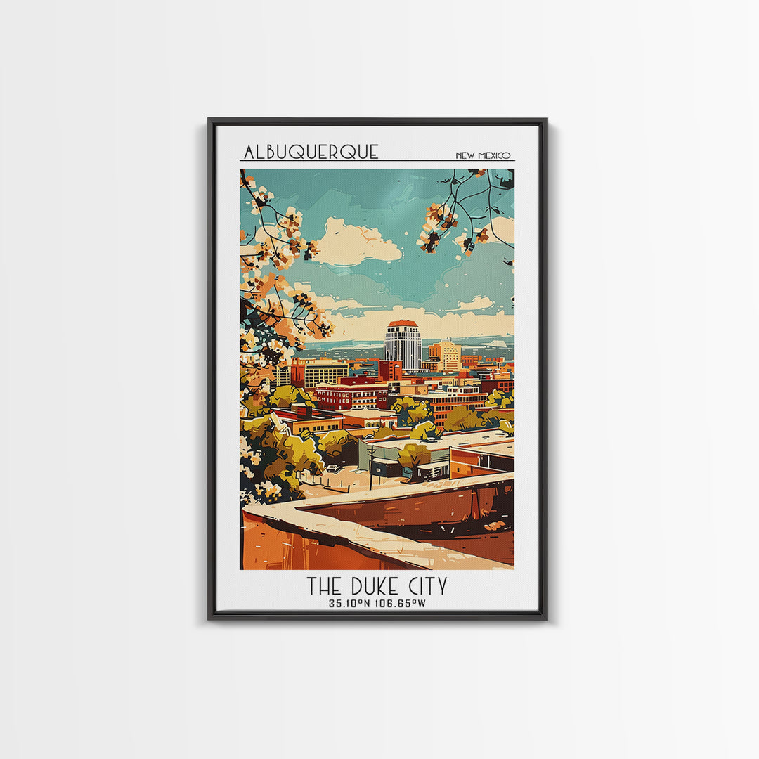 Albuquerque Travel Poster, Canvas Print, Retro Wall Art, Travel Print, Wall Art, Retro Travel Print, City Illustration, Travel Decor
