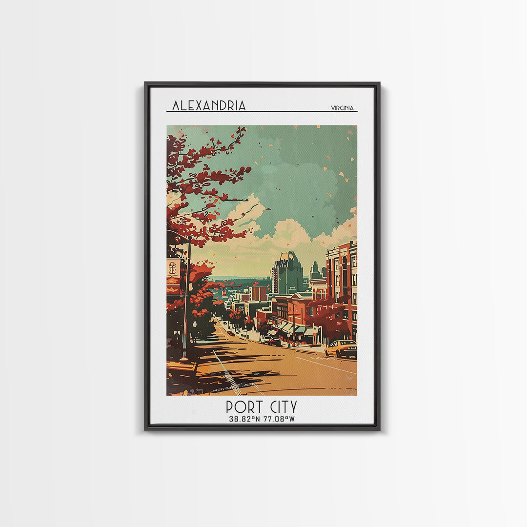 Alexandria Virginia Travel Poster, Framed Canvas Print, City Travel Poster, Travel Wall Decor, Mid Century Wall Art, Travel Wall Art