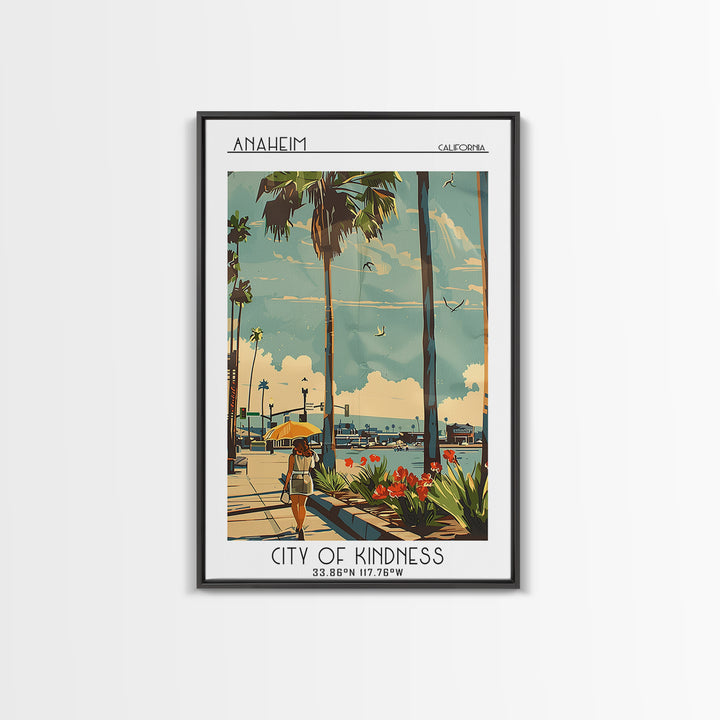 Anaheim California Travel Poster, Framed Canvas Print, Vintage Travel Print, City Wall Art, City Travel Poster, Mid Century Wall Art