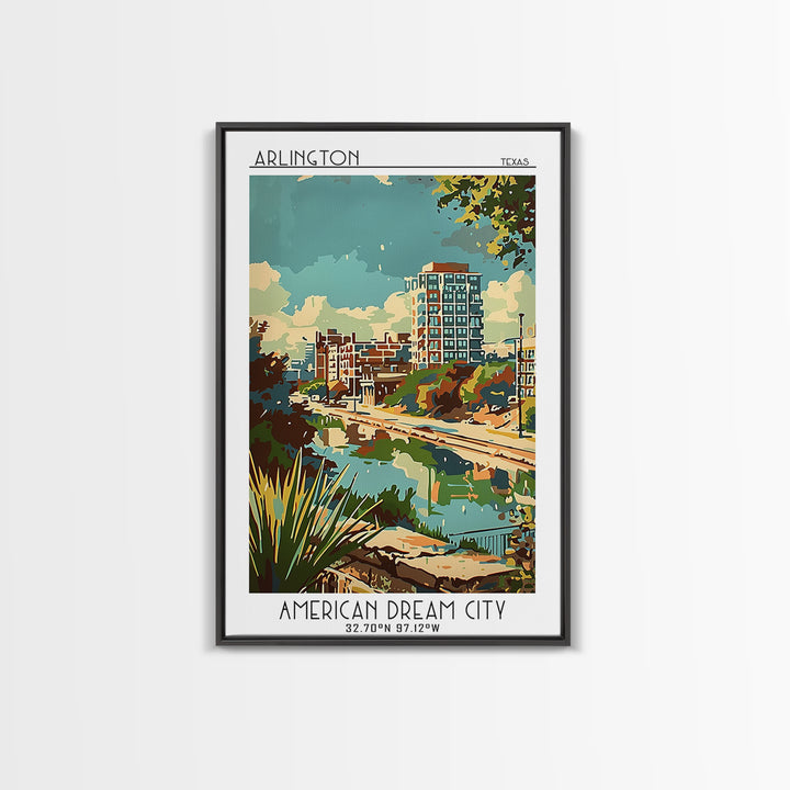 Arlington Texas Travel Poster, Framed Canvas Print, Poster Print, Travel Wall Art, Retro Travel Poster, Travel Print, Retro Wall Art