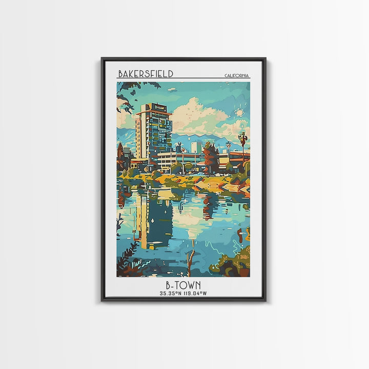 Bakersfield Travel Poster, Framed Canvas Print, Travel Prints, Landscape Art, Retro Wall Art, Vintage Travel Art, City Travel Poster