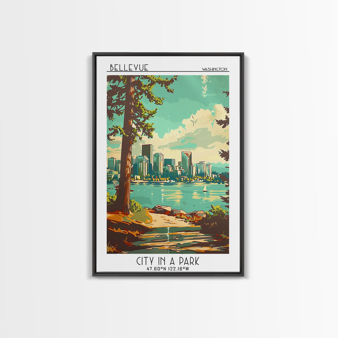 Bellevue Washington Travel Poster, Framed Canvas Print, Travel Art Print, Modern Wall Decor, Poster Print, Poster Art, Landscape Art