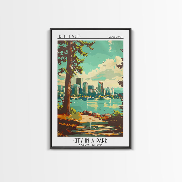 Bellevue Washington Travel Poster, Framed Canvas Print, Travel Art Print, Modern Wall Decor, Poster Print, Poster Art, Landscape Art