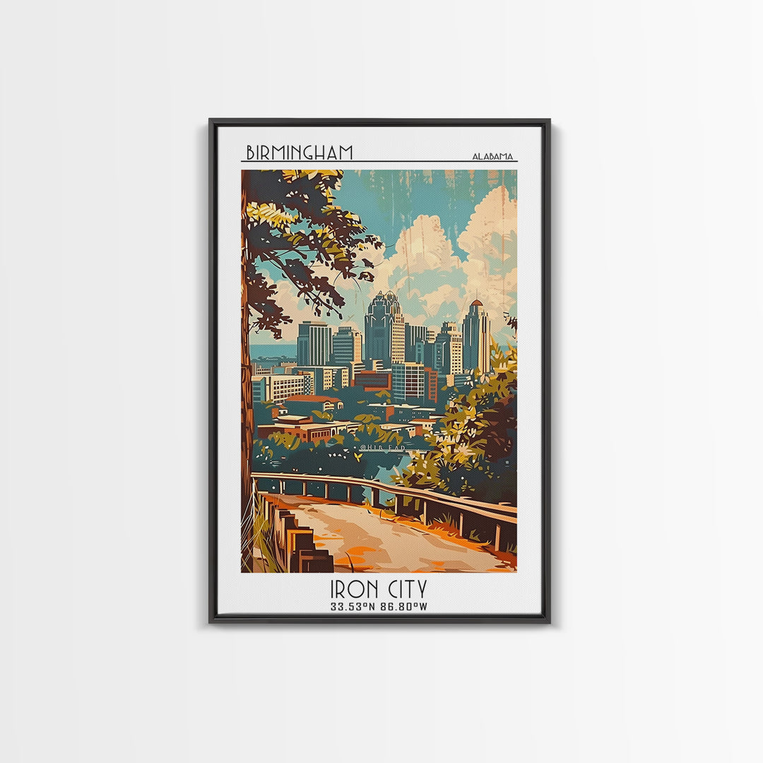 Birmingham Travel Poster, Framed Canvas Print, Poster Print, Travel Wall Art, Travel Art Print, Watercolor Cityscape, Fine Art Print