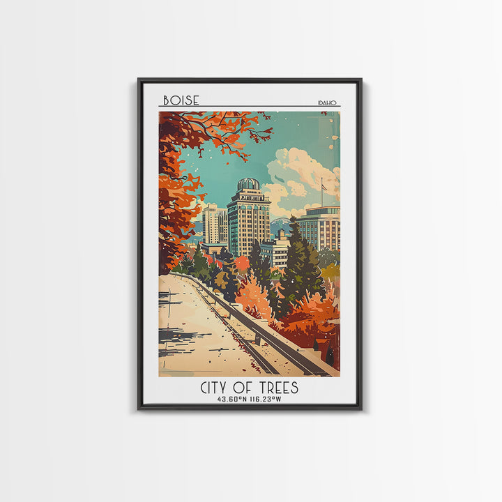Boise Idaho Travel Poster, Framed Canvas Print, Retro Travel Poster, City Wall Art, Gallery Wall Set, Fine Art Print, Travel Posters