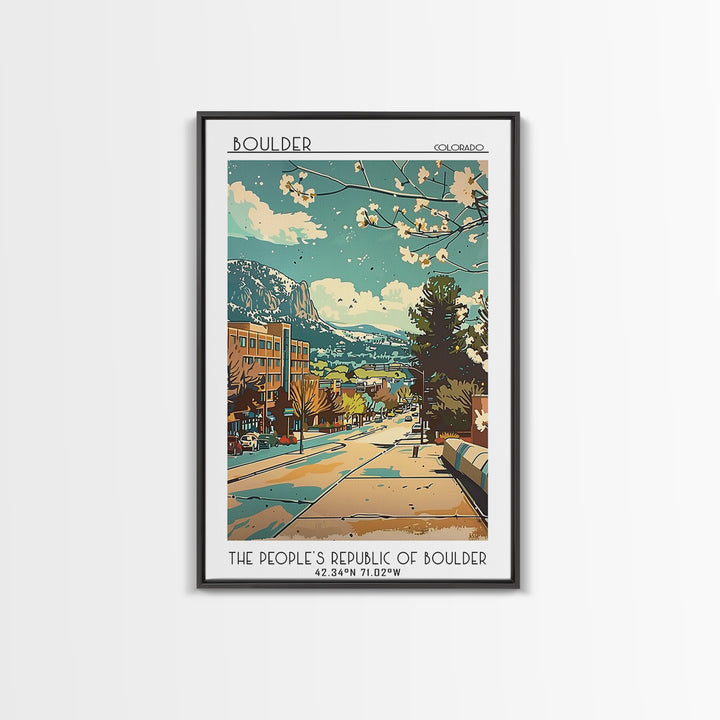 Boulder Travel Poster, Framed Canvas Print, Travel Wall Art, City Wall Art, Landscape Art, Vintage Posters, Wall Art, City Art Print