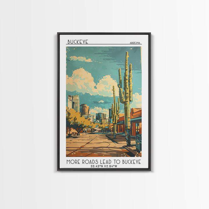 Buckeye Travel Poster, Framed Canvas Print, Travel Wall Art, City Wall Art, Minimalist Poster, Watercolor Cityscape, Wanderlust Gift
