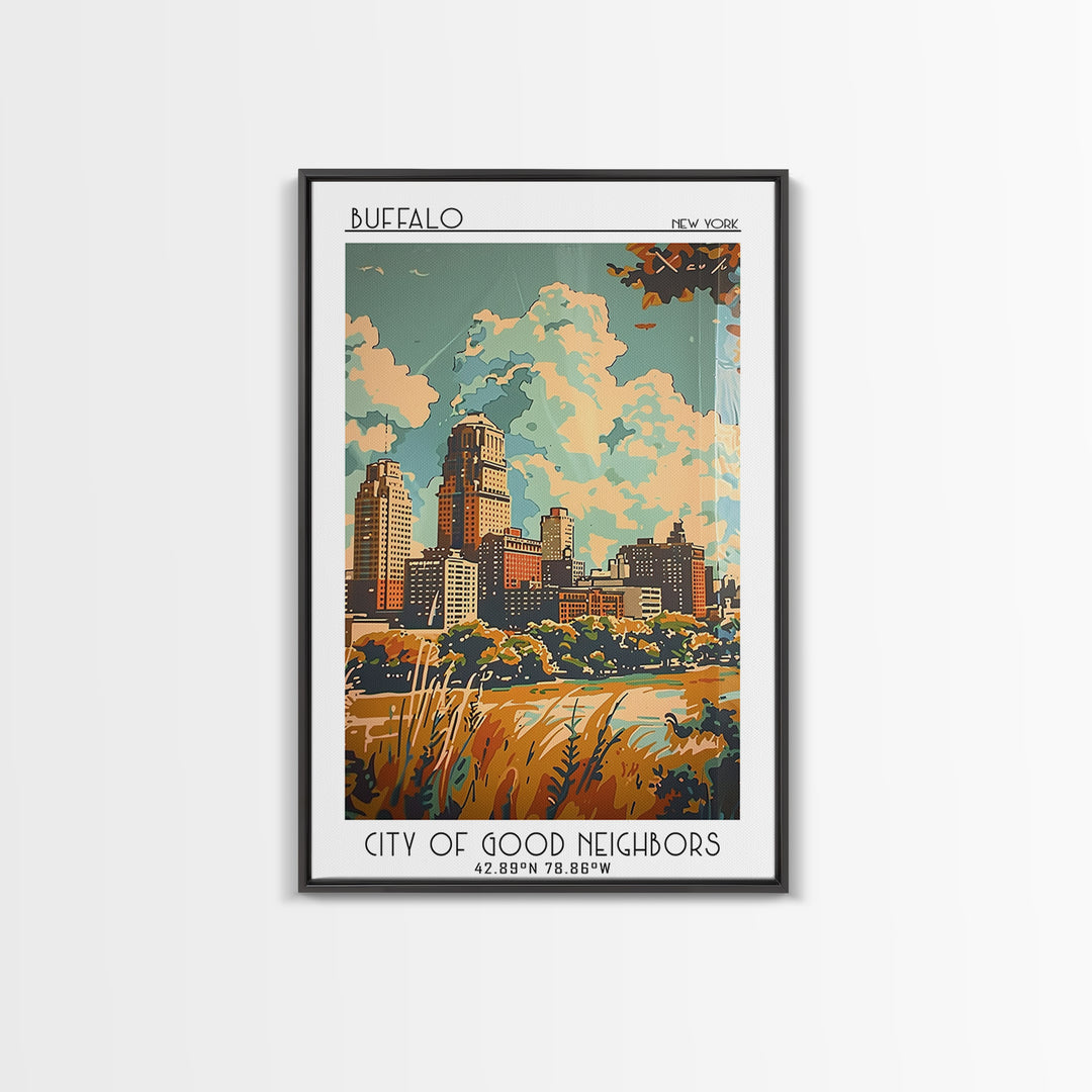Buffalo Travel Poster, Framed Canvas Print, Travel Wall Decor, Minimalist Poster, Modern Wall Decor, Fine Art Print, Wanderlust Gift