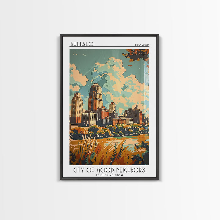 Buffalo Travel Poster, Framed Canvas Print, Travel Wall Decor, Minimalist Poster, Modern Wall Decor, Fine Art Print, Wanderlust Gift