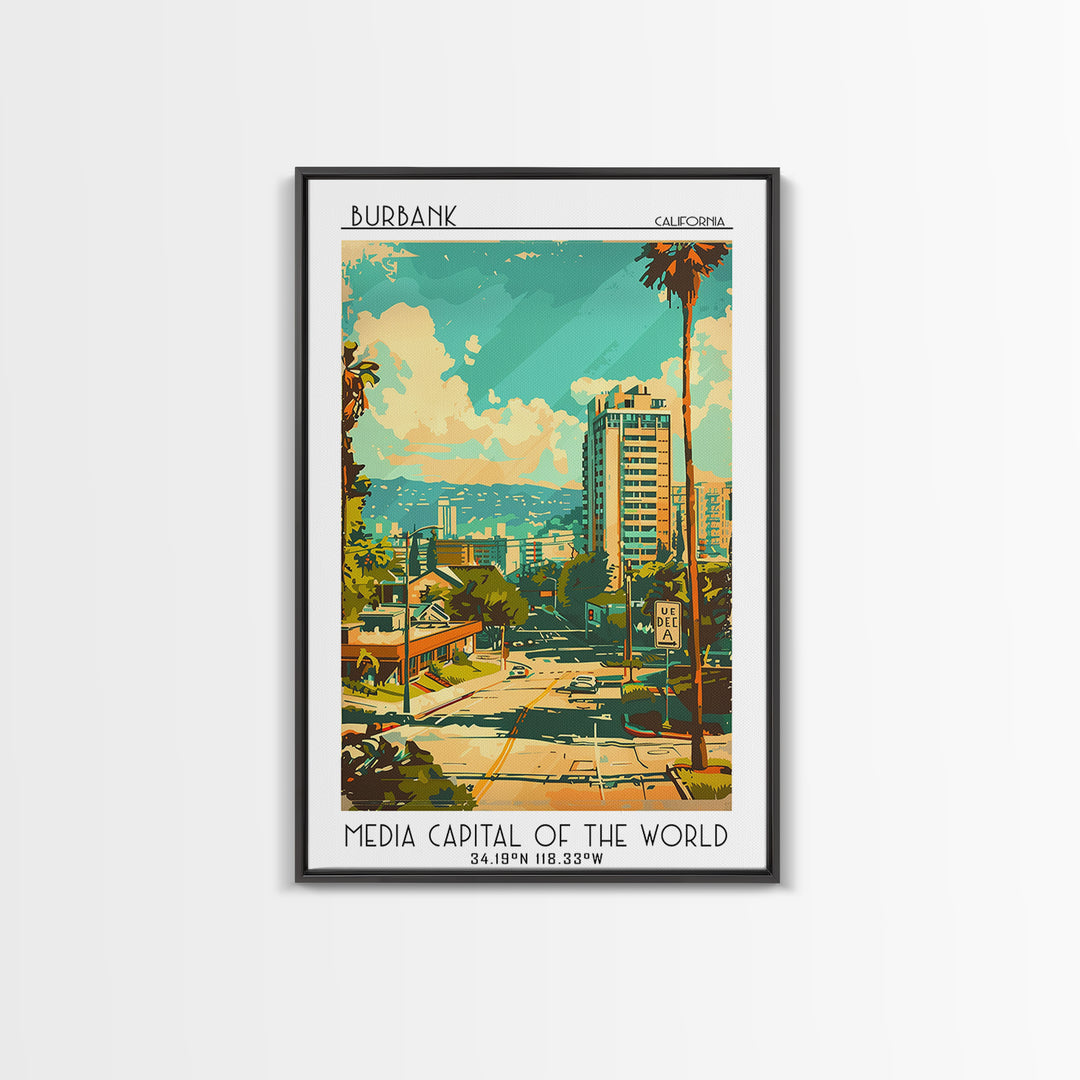 Burbank California Travel Poster, Canvas Print, City Travel Poster, Vintage City Poster, City Illustration, Art Print, City Wall Art