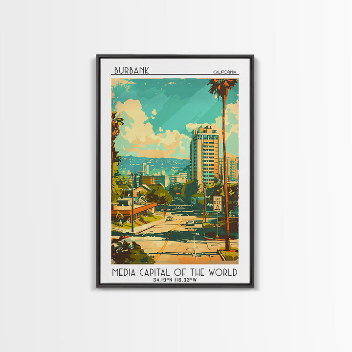 Burbank California Travel Poster, Canvas Print, City Travel Poster, Vintage City Poster, City Illustration, Art Print, City Wall Art